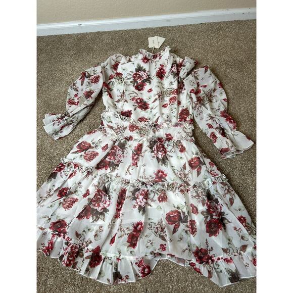 Lashbair V Neck Summer Dress A-line Print Ruffle Long Sleeve NEW floral SZ SM - Picture 8 of 9